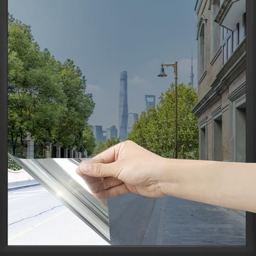 Homein Sonnenschutzfolie Hitzeschutzfolie Spiegelfolie Silber 75x200cm | Hitzeschutz UV Schutzfolie Innen & Außen Wärmeschutzfolie Thermofolie, Spiegelfolie Fenster Sichtschutz Einseitig Blickdicht