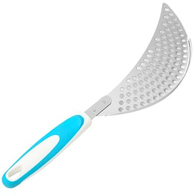 Nudelsieb - Nudelsieb Edelstahl mit stiel als Abgiesshilfe für Töpfe Flaches Abtropfsieb platzsparend, funktionale Abgießhilfe für Pasta, Kartoffeln, Gemüse (Blau)