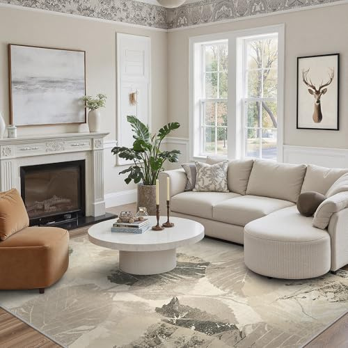 sarben Teppich Wohnzimmer 120x170cm, Teppiche Schlafzimmer Waschbarer in Waschmaschine, Kurzflor Carpet Living Room, Khaki