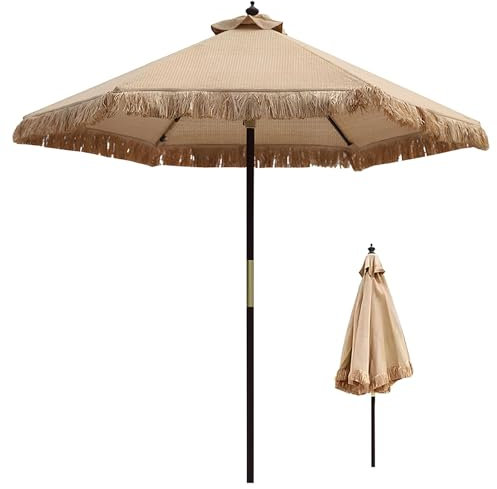 XUQQU Parasol De Plage À Franges en Paille De 210 Cm, Parasol De Jardin Vintage, Parasol De Piscine De Style Hawaïen, Base Non Incluse pour Piscines, Marchés Et Terrasses