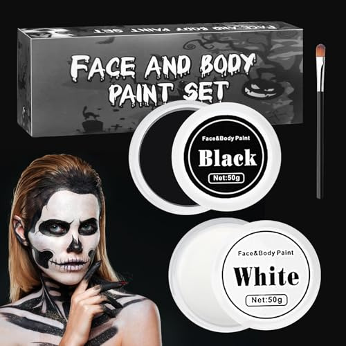 Maquillaje Halloween Blanco y Negro,Pintura Facial Maquillaje,Pintura Cara Halloween Maquillaje Makeup para Niños Adulto para Teatral Carnaval Fiesta Cosplay