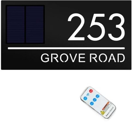 Letrero de número de casa personalizado, placa solar moderna para puerta, letrero de dirección solar de 3 colores, números de casa retroiluminados con luz LED, números de casa para jardín, patio