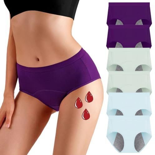Aocase Culotte Anti Fuite urinaire Femme Lavable, Culotte Anti-fuites Physiologique en Coton de Protection, Respirant Étanche, Incontinence urinaire Femmes, Taille Mi-Haute Slips Lot de 6,N39,XXL