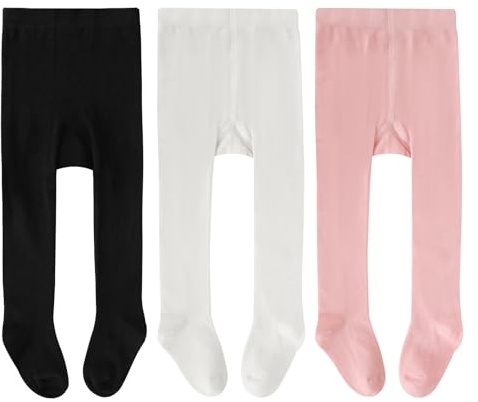 Zzxlw Collant per neonate e bambini, 3 paia, nero, verde, bianco, rosa, neonati, morbidi, elastici, collant per feste, da 6 mesi a 3 anni, 1-2 Jahre