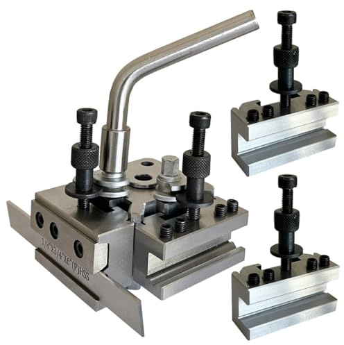 MachEl T-51 Quick Change Tool Post Set with 2 Standard Holders, 1 Boring Holder & 1 Parting Holder with HSS Parting Blade (1/8” x 3/4” x 6”) for Lathe Machine