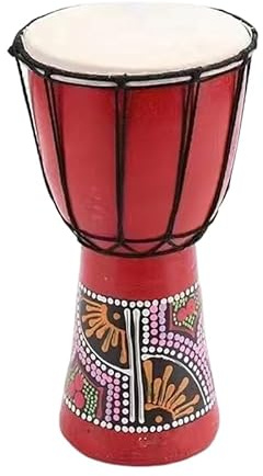 4 Inch Compact Wooden African Drum Djembe Bongo Hand Percussion Musical Instrument with Pattern for Children Family Entertainment Friends Gathering Festival Party Travel Portable Lightweight Sturdy