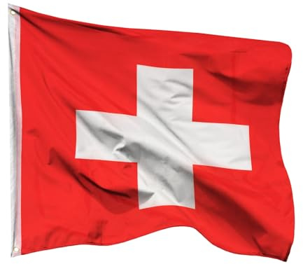PHENO FLAGS Drapeau de la Suisse 90 x 90 cm – Drapeau national résistant aux intempéries en polyester avec double couture et œillets métalliques