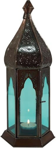 GURU SHOP Orientalische Metall/Glas Laterne in Marrokanischem Design, Windlicht, Türkis