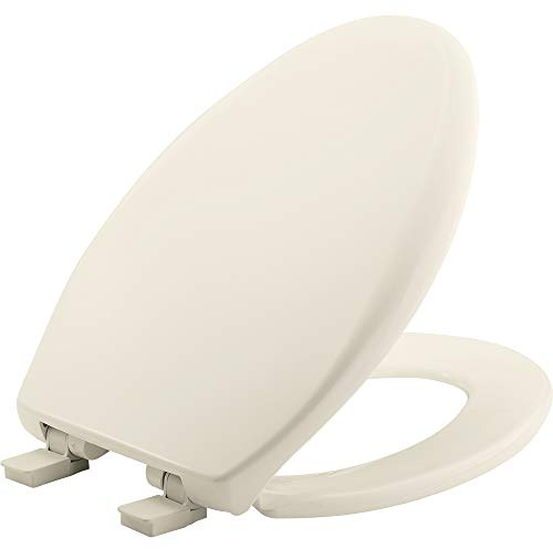 Mayfair Aurora Slow Close Toilet Seat, Easy Clean Hinges and Adjustable Perfect Fit Plastic Seat, Made in USA, Elongated, Biscuit