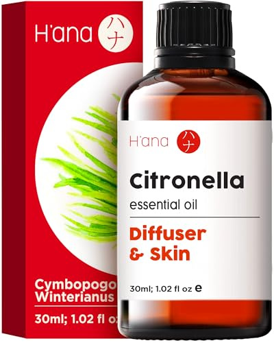 H’ana Citronella-Öl für die Kerzenherstellung (30ml) – 100% reine ätherische Öle in therapeutischer Qualität – Unverdünntes ätherisches Citronella-Öl für Diffuser und Aromatherapie