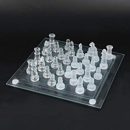Schachspiel, 20x20cm Milchglas Schachfiguren für Kinder, Internationales Schachspiel mit 32 Figuren, Puzzle Lernspiel für Familien, Reisen und Schulen