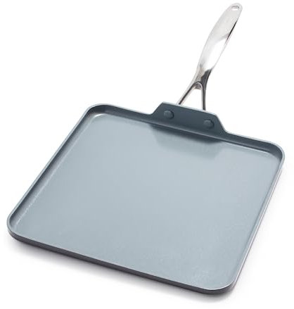 GreenPan Valencia Pro Harteloxierte Gesunde Keramik Antihaft 28 cm Quadratische Grillpfanne, PFAS-frei, Induktion, Spülmaschinenfest, Backofenfest, Grau