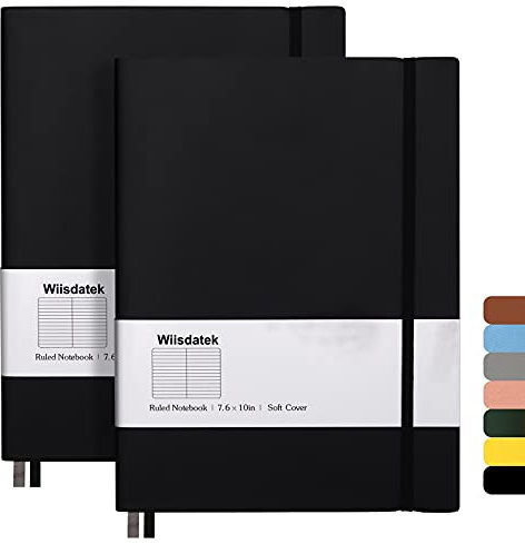 Wiisdatek B5 College Ruled Notebooks - 2 Pack B5 Large Journal Notebooks with 376 Numbered Pages,100gsm Thick Lined Paper,Soft PU Leather Cover,7.6 X 10 inch(Black)