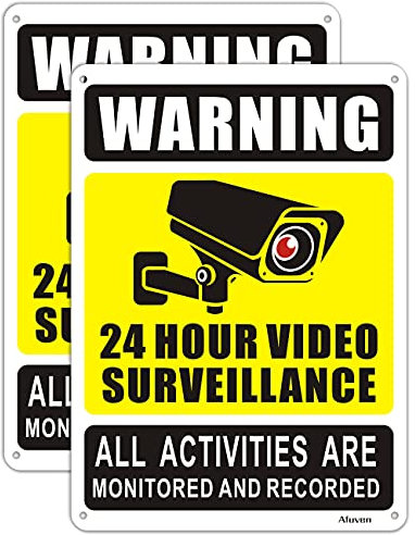 2 Pack Surveillance Warning Safety Sign CCTV Security Camera Signs Hanging Signage Reflective Aluminum 24 Hour Video Surveillance All Activities Are Monitored And Recorded Sign Outdoor 10 x 7
