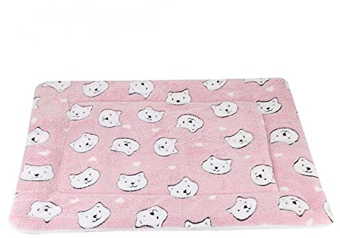 Hundematte Weiches Plüsch Katzendecke Bett Unterlage für kleine mittelgroße Hunde Katzenkissen Bett Tragbar Waschbar Warmhalten Schlafhülle-Rosa mit Bär,M 61x41cm