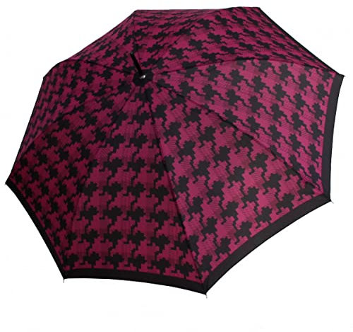 Pierre Cardin Stockschirm Damenregenschirm Automatik Hahnentrittmuster Schwarz Violett