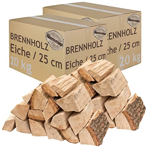 Leña Madera 5-500 kg para Estufa y Chimenea Brasero Parrilla Cesta de Fuego Troncos de Madera de Roble 25 cm flameup, Cantidad:40 kg