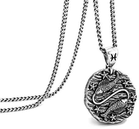 Kette Herren, Halskette mit Sternzeichen Anhänger für Herren, Edelstahl 12 Sternbild Kette, Astrologie geprägte Anhänger Halskette,Ideale Geburtstag Geschenkideen für Damen und Herren