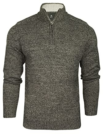 Xact Men’s Quarter Zip Twist Knit Jumper, Funnel Neck 1/4 Zip Pullover, Regular Fit Warm Smart Casual Knitwear (Charcoal Marl Twist) L
