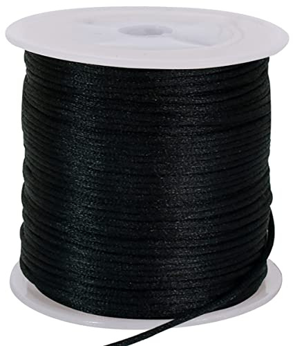 TONIFUL 1,5mm x 45,7m Schwarze Nylonschnur, Satinschnur für Armbänder, Schmuckherstellung, Rattail, Makramee, gewachste Bordüre, Halskette, Perlenfaden, Kumihimo, chinesischer Knoten