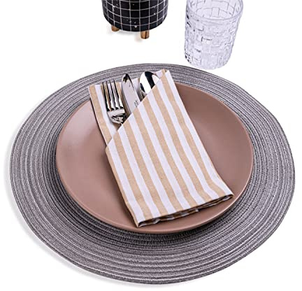 mon bijou® Tygservetter, set om 6 – randig vit-beige 45 x 45 cm – 100 % bomull – tvättbara tygservetter för bröllop, påsk, jul, dop och bordsdekoration – lantlig stil