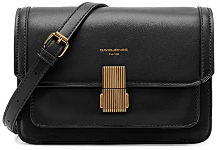 David Jones - Damen Kleine Umhängetasche - Frau Elegante Schultertasche PU Leder - Handtasche Crossbody Bag Tasche mit Klappe Drehkreuz - Handy Party Trendy Mode Clutch Abdentasche - Schwarz