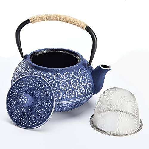 Webao Teiera in Ghisa con Infusore, 1000ml Giapponese Bollitore Tetsubin per Preparare Ottimo Te, Sakura blu