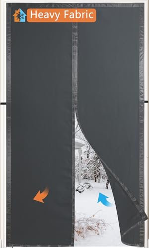 Magnetic Thermal Insulated Curtains, Layered Fabric Self-Closing Barn Door Curtains for Winter & Summer, Privacy Draft Stopper