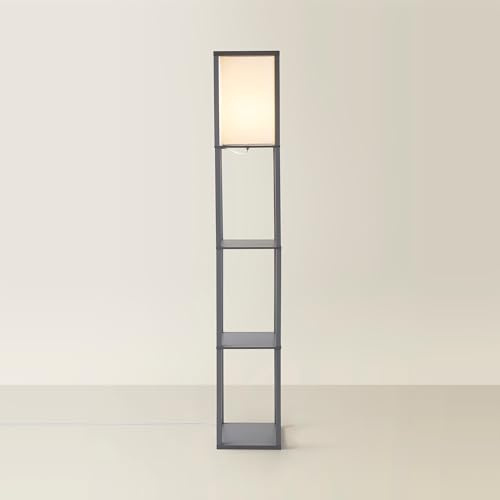 MiniSun | Grey Wooden Floor Lamp with Storage Shelves | Floor Lamps & Torchieres, Home Décor & Improvement Essential | Includes 10W GLS Bulb [3000K Warm White]