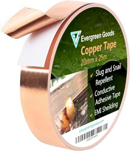 EVG Evergreen Goods Nastro di Rame Repellente Lumache | Rotolo di Barriera Anti Lumache per Lumache da 20 Mm (L) X 25 M (L) - Disinfestazione Umana - Deterrente per Lumache, Lumache E Insetti