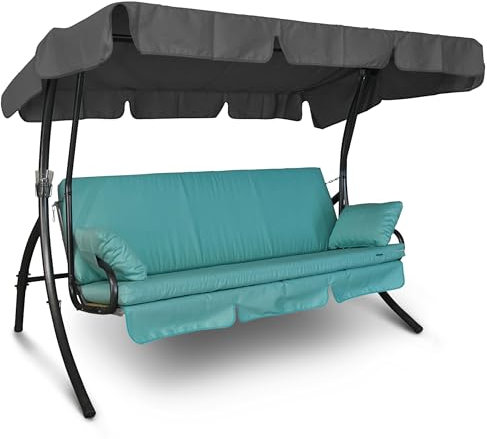 Angerer Hollywoodschaukel Trend – Schaukel zum Sitzen, Liegen & Entspannen, inkl. Bett-Funktion, einfache Montage, Made in Germany, waschbare Kissenbezüge, Türkis einfarbig
