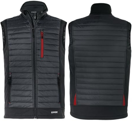 Uvex Tune-Up - Gilet ibrido da uomo - Gilet trapuntato - Robusta giacca da lavoro - Gilet da esterno, Nero/rosso, L