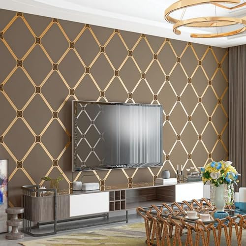 mwpqbd High-Grade Deerskin Velvet 3D Wallpaper Nordic Geometric Lines Modern Minimalist Vertical Stripes Living Room TV Background Non-Woven (Coffee Gold Wallpaper 98506)