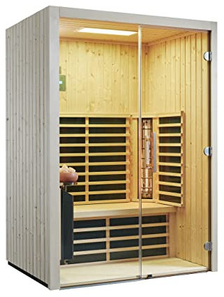 Infraworld Infrarotkabine TrioSol Glas 145 Fichte 145x112 cm mit 2 ABC-Strahler Salzverdampfer