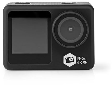 NEDIS Dual Screen Action Cam, 4K Ultra HD 30fps, 16MP Photos, 2” Touch Back Screen, 1.3” Front Screen for Selfies & Vlogging, Waterproof to 30m with Mounting Kit and Wi-Fi Connectivity