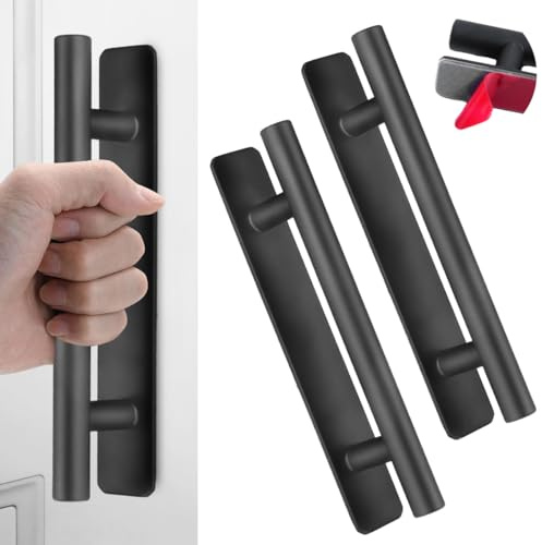 WDZGX Schrankgriffe Ohne Bohren Türgriffe Küche Edelstahl Schrankgriff Möbelgriffe Ohne Schrauben Selbstklebend Schubladengriff für Kleiderschrank Badezimmer Schlafzimmer 2Stk 150mm Schwarz