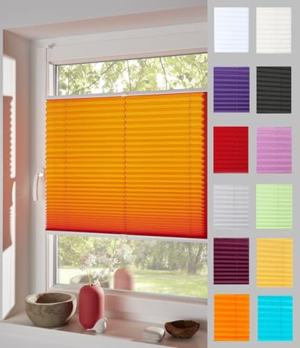 DécoProfi Plissee ohne Bohren Orange 75cm x 220cm (max. Gesamthöhe Fensterflügel) I Verspannte Plissees nach Maß mit Klemmträger/Klemmfix I Blickdichte Innenrahmen-Plissees zum Klemmen