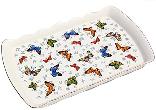 Bandeja para Exterior Bandeja para Mesa de Centro Bandeja de suministro plato de cerámica con borde dorado bandeja de servicio bandeja de mariposa plato de mesa de centro bandeja decorativa Bandeja de