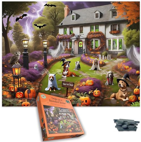 Haunted House Hounds 500 Piece Halloween Dog Jigsaw Puzzle – Spooky & Funny Puzzle for Dog Lovers