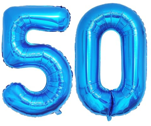 Ponmoo 40 Zoll Foil Luftballons Zahlen 50 Blau (101cm), Aufblasbares Helium oder Luft, Riesige Folienballons Nummer 0-100, Große Ballons für Hochzeitstag und Geburtstagsparty Ballon Dekoration
