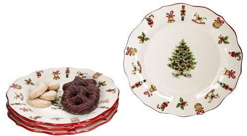 MamboCat Maestro Natale Lot de 4 assiettes à gâteau, en céramique italienne, pour 4 personnes, avec décor de Noël, service pour salade, dessert, etc. Pour Noël, l'Avent et Saint-Nicolas
