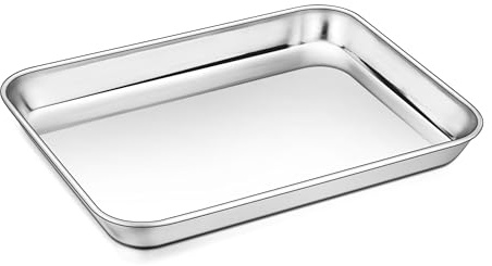Homikit Klein Backblech, Rechteckig Ofenblech Kuchenblech aus Edelstahl, Backofenblech für Backen Braten Servieren, 23,7 * 17,8 * 2,5cm, Spülmaschinenfest