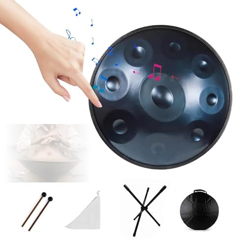 Handpan Trommel, 55 cm/21,6 Zoll Edelstahl Handpan Trommeln für Erwachsene und Kinder, Handpan Trommelinstrument mit Handtrommelständer und Tasche 10-Tones A