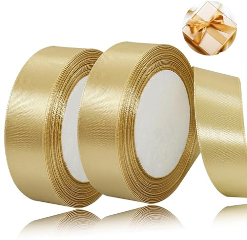 Geschenkband Satinband 44m, 20mm Breit Geschenkband, golden Schleifenband für Hochzeit, Bastelarbeiten und Geschenkverpackung Hochzeitsdekoration (golden)