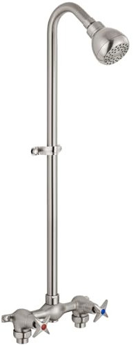 Aolemi Outdoor-Dusch-Set, Außenduscharmaturen, Wasserhahn-System mit Hochdruck-Duschkopf, freiliegende 2-Griff-Dusche mit Messing-Mischventil, 15,2 cm Mitte, ohne Seifenschale, gebürstetes Nickel