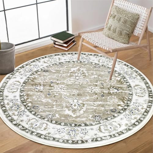 Enyhom Alfombra Redonda Grande de 120 cm, Vintage Bohemia Antideslizante de Felpa Esponjosa, Lavable para Sala de Estar, Dormitorio, Pasillo, Cocina, Color Marrón