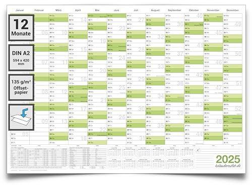 Wandkalender 2025 – Jahresplaner gefaltet (DIN A2 59,4 × 42,0 cm), ideal für Büro & Homeoffice, übersichtlicher Kalender auf Deutsch, perfekter Planer für das Jahr 2025 von Kalenderoutlet