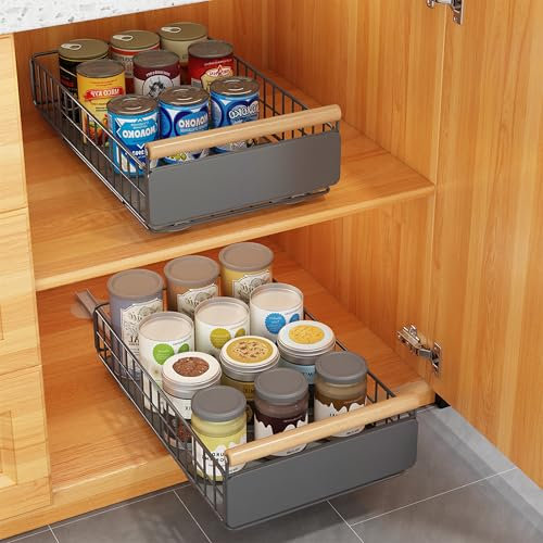 COVAODQ 2 Stück Ausziehbare Schublade Küche,Teleskopschublade,Küchenschublade,23.5 cm B x 39.5 cm T x 13 cm H (Grau)