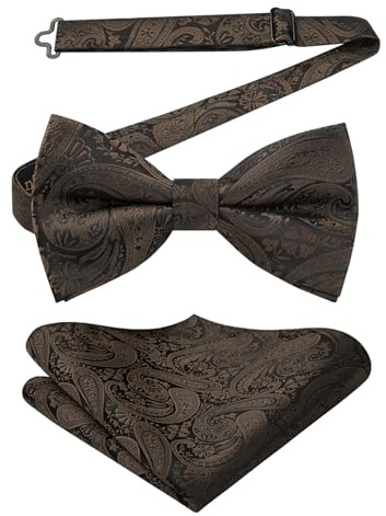 Enlision Fliege Herren Braun Anzug Fliegen Mit Einstecktuch Paisley Vorgebunden Schleife für Hochzeit Party Abend