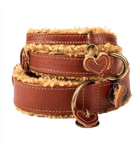 Dog with a Mission - Hundehalsband XL | Braunes Leder, Teddy | Einfach und modisch | Ideal für extra große Hunde | Handgemacht | Hübsch, Boho, Ethno, Urban, Hippie, Simple | Luxe | 4 cm Breit